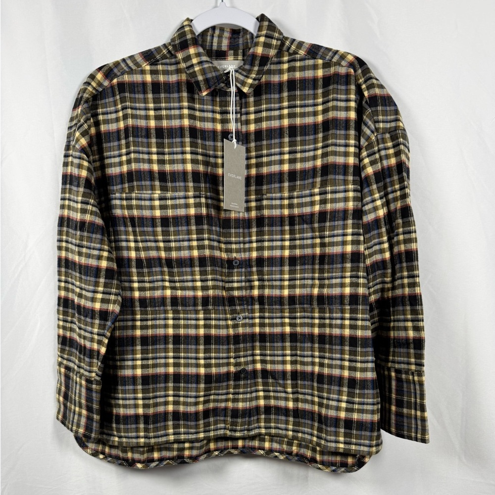 Everlane Women’s Button Down Flannel Boxy Long Sleeve Beech Plaid Shirt S